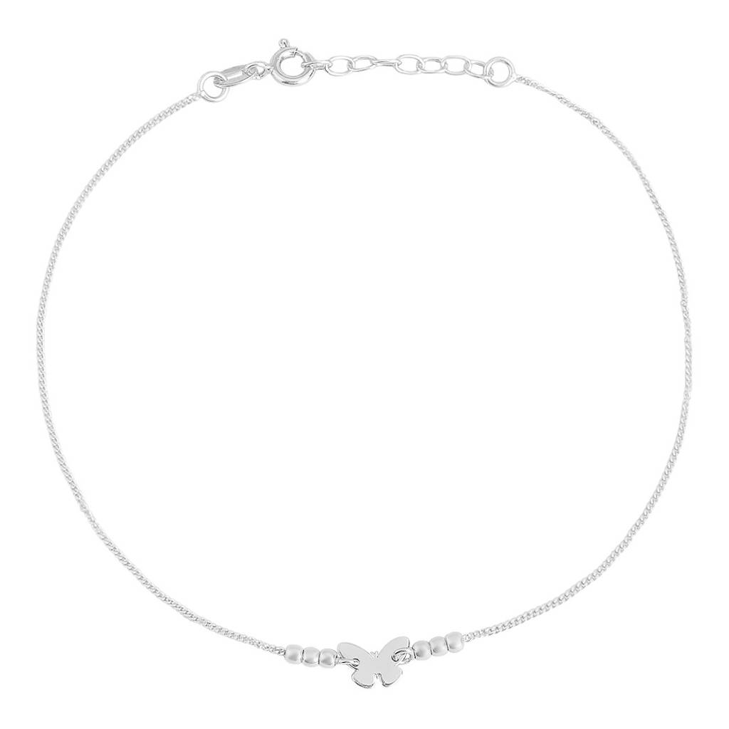 925 Pure Silver Rhodium Plated  Butterfly Chain Anklet : ANK-60145-ONE