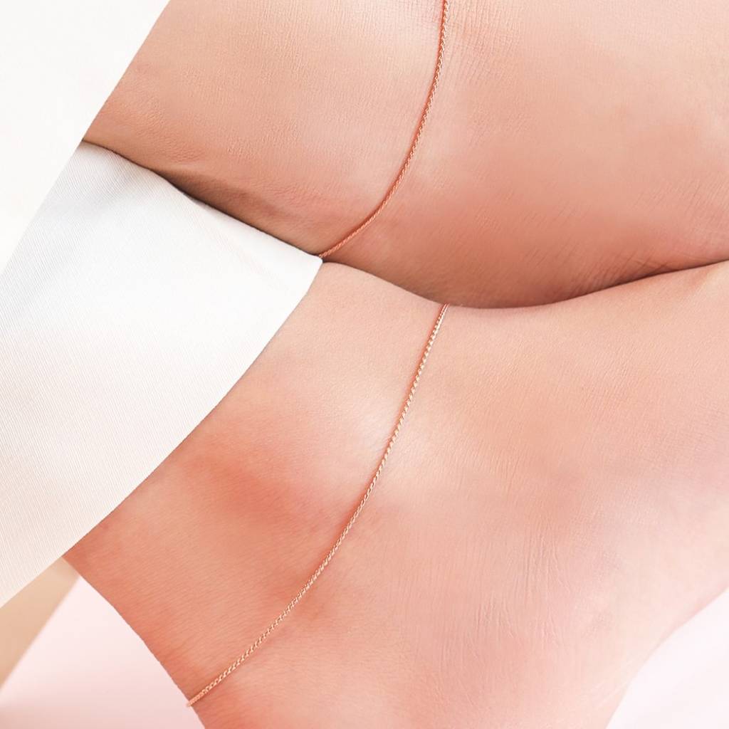 Solid Rose Gold Plated 925 Sterling Silver Chain Anklet : ANK-60153-PAIR