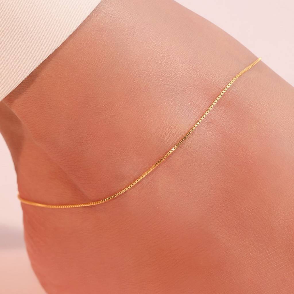 Solidgold Plated 925 Sterling Silver Chain Anklet : ANK-60154-PAIR
