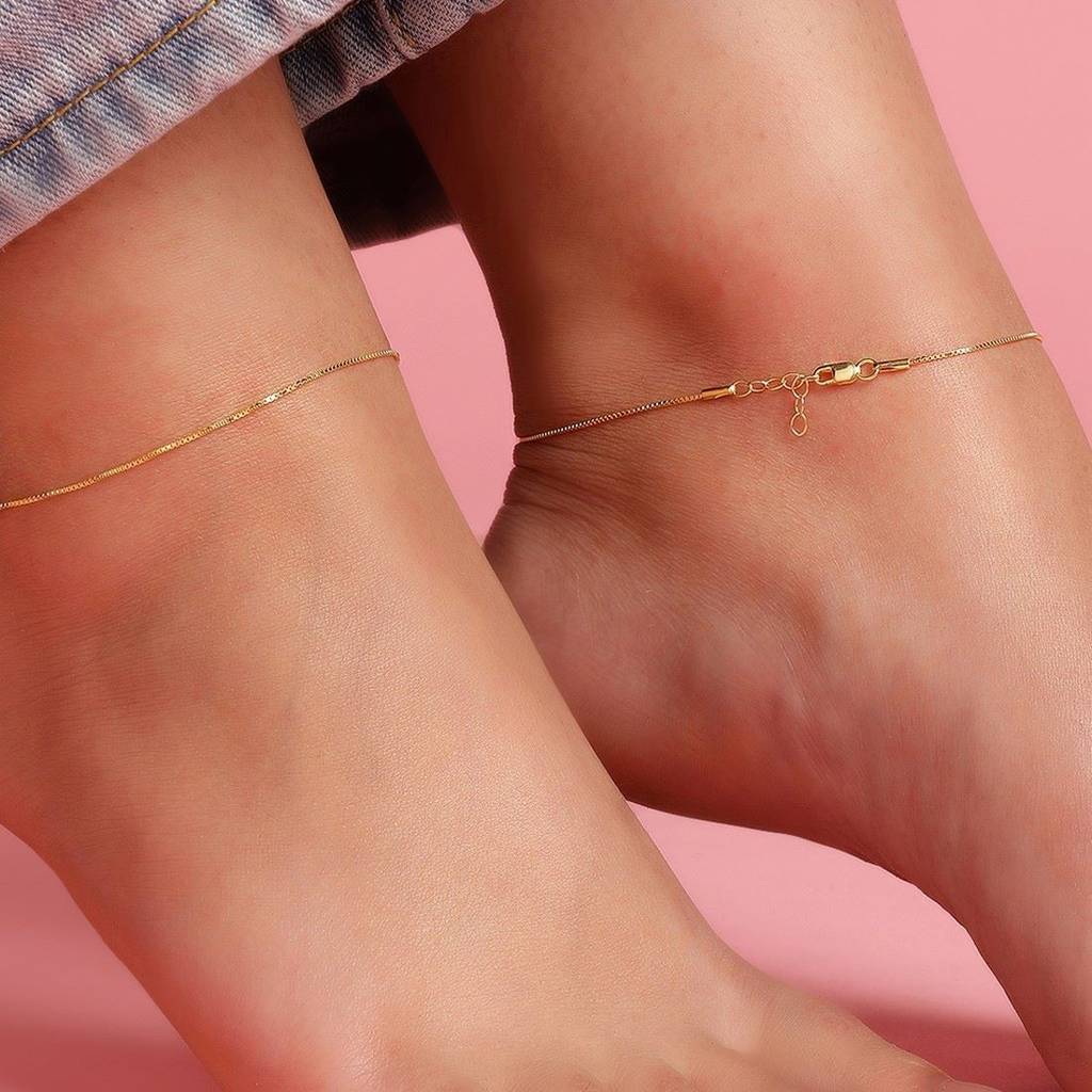 Solidgold Plated 925 Sterling Silver Chain Anklet : ANK-60154-PAIR