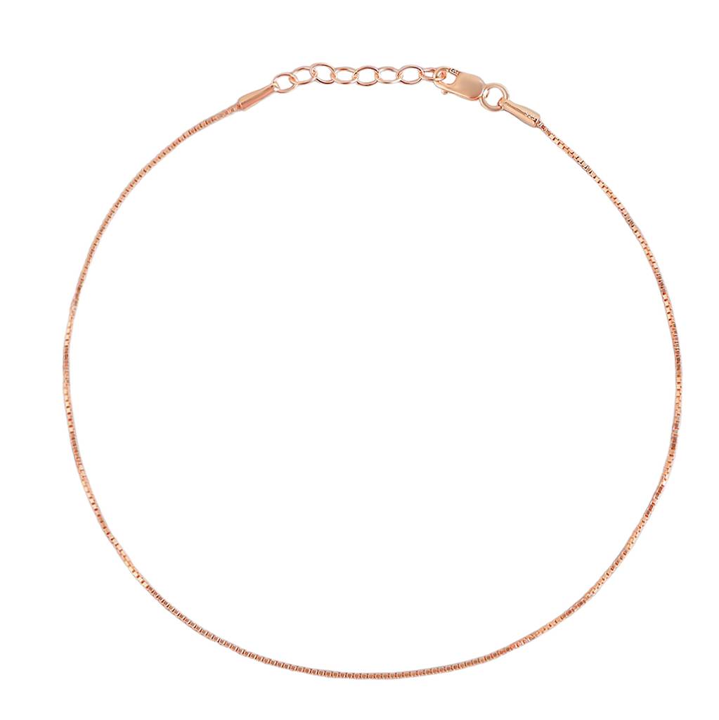 925 Pure Silver Rose Gold Plated  Solid Chain Anklet : ANK-60156-ONE