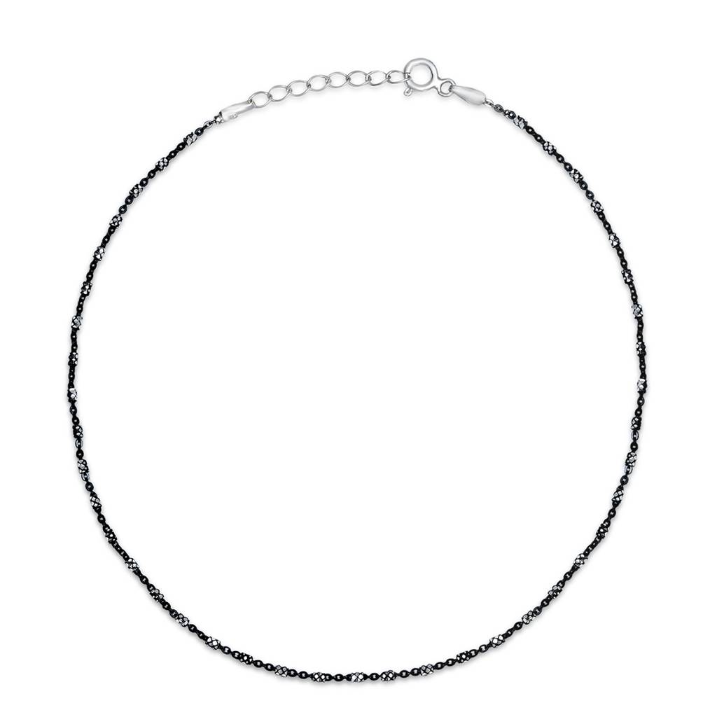 925 Pure Silver Rhodium Plated Beaded Abstract Chain Anklet : ANK-60182-ONE