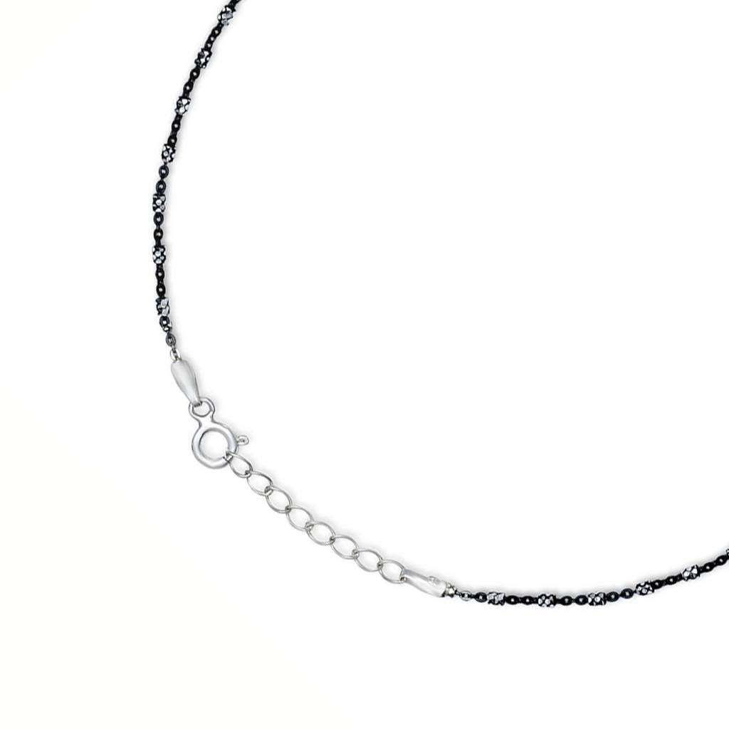 925 Pure Silver Rhodium Plated Beaded Abstract Chain Anklet : ANK-60182-ONE