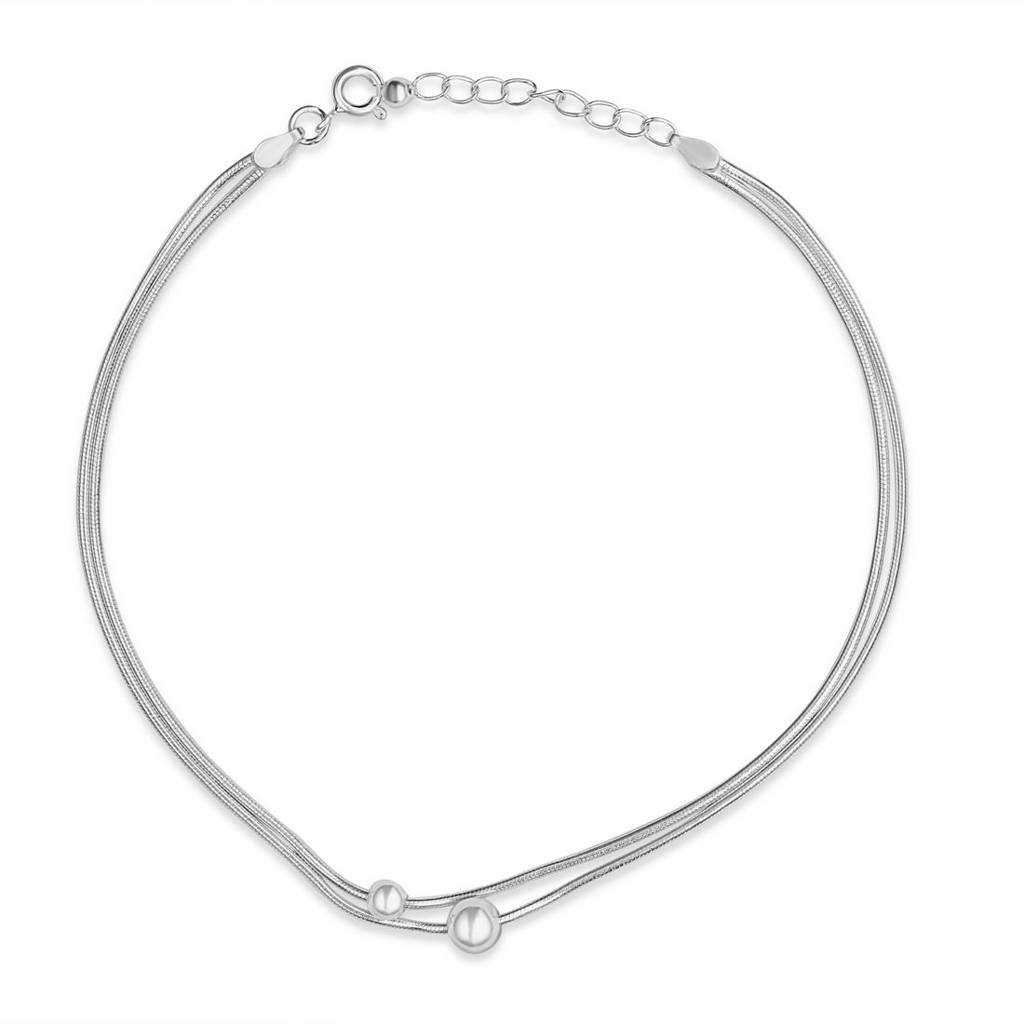 925 Pure Silver Rhodium Plated Beaded Solid Chain Anklet-Ank-60190-One : ANK-60190-ONE