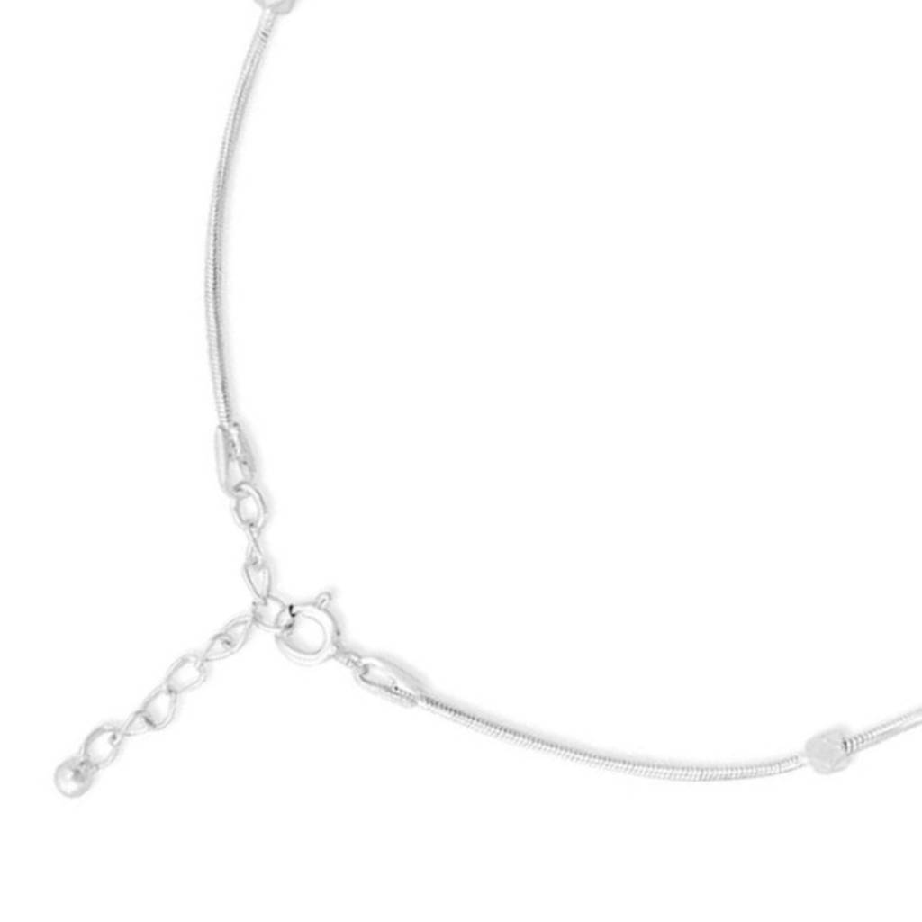 925 Pure Silver Rhodium Plated Beaded Evil Eye Chain Anklet : ANK-60194-ONE