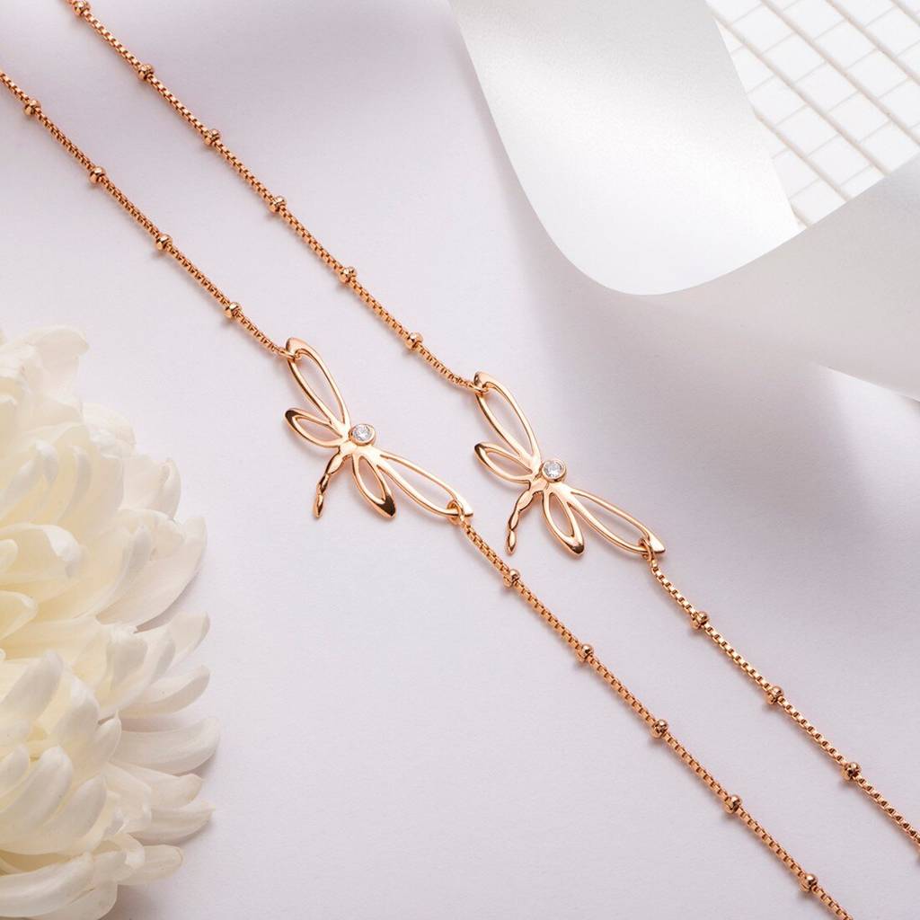 Draganfly Cz Rose Gold Plated 925 Sterling Silver Chain Anklet : ANK-60251-PAIR