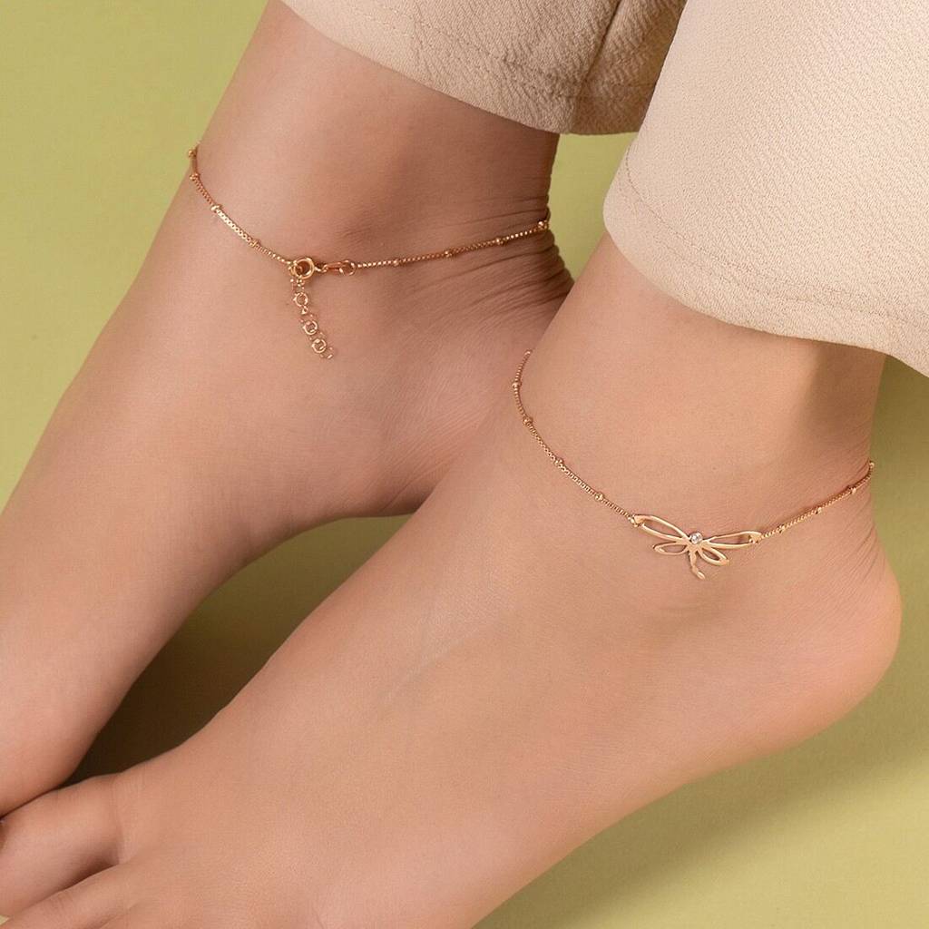 Draganfly Cz Rose Gold Plated 925 Sterling Silver Chain Anklet : ANK-60251-PAIR