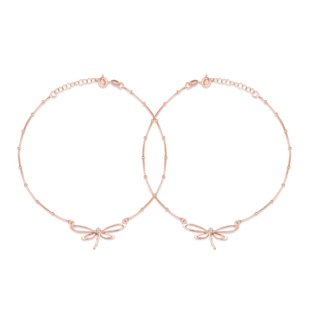 Draganfly Cz Rose Gold Plated 925 Sterling Silver Chain Anklet : ANK-60251-PAIR