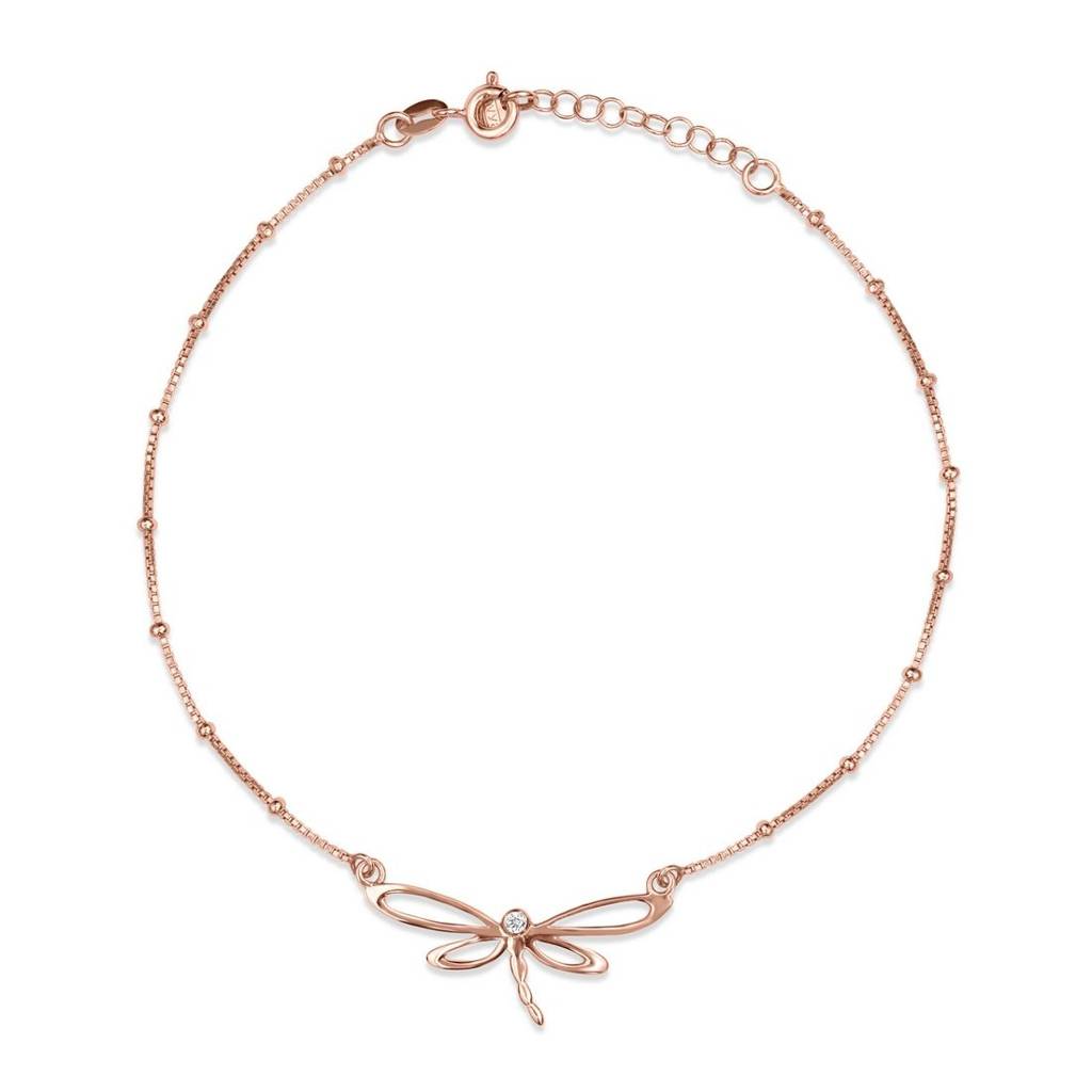 Draganfly Cz Rose Gold Plated 925 Sterling Silver Chain Anklet : ANK-60251-PAIR