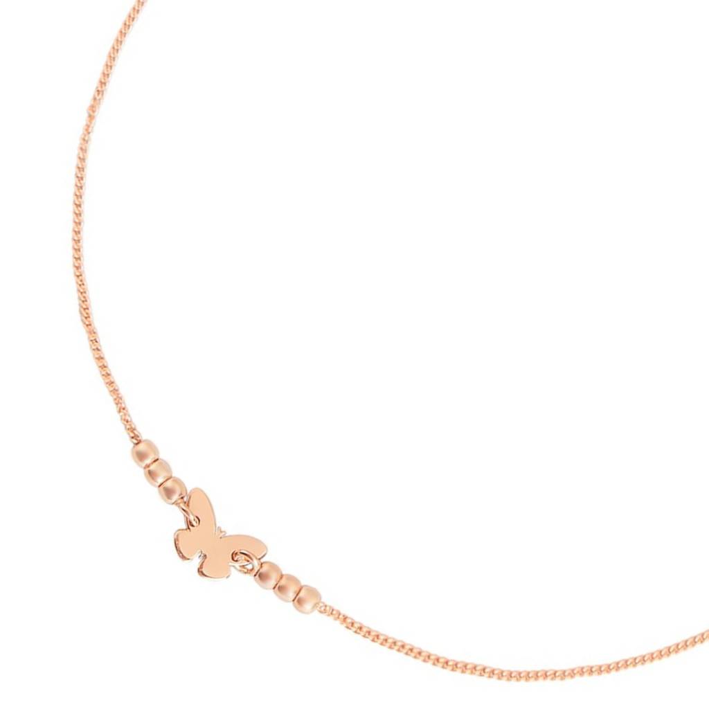 925 Pure Silver Rose Gold Plated Beaded Butterfly Chain Anklet : ANK-60261-ONE