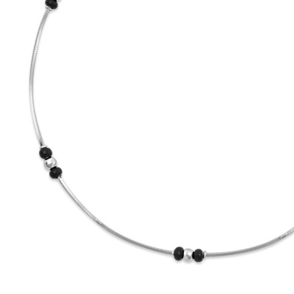 925 Pure Silver Rhodium-Plated Beaded Abstract Chain Anklet : ANK-60269-ONE