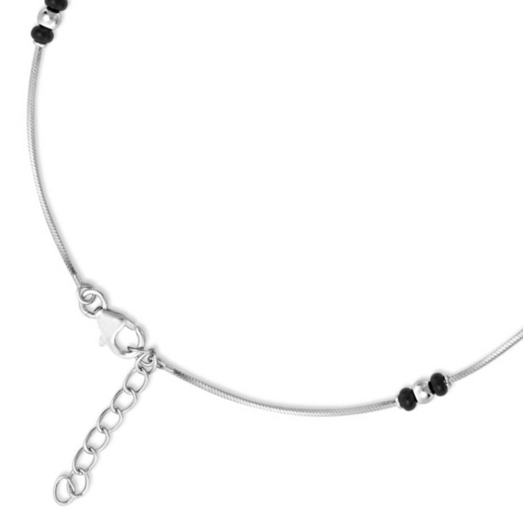 925 Pure Silver Rhodium-Plated Beaded Abstract Chain Anklet : ANK-60269-ONE