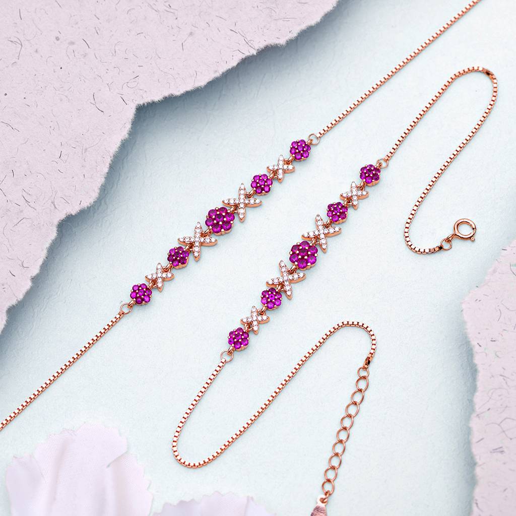 Cz Rose Gold Plated 925 Sterling Silver Chain Anklet Pair : ANK-60314-PAIR-RG