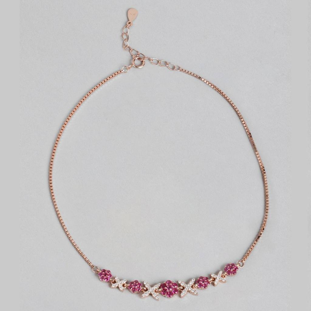 Cz Rose Gold Plated 925 Sterling Silver Chain Anklet Pair : ANK-60314-PAIR-RG