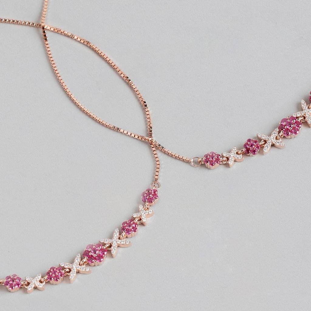 Cz Rose Gold Plated 925 Sterling Silver Chain Anklet Pair : ANK-60314-PAIR-RG