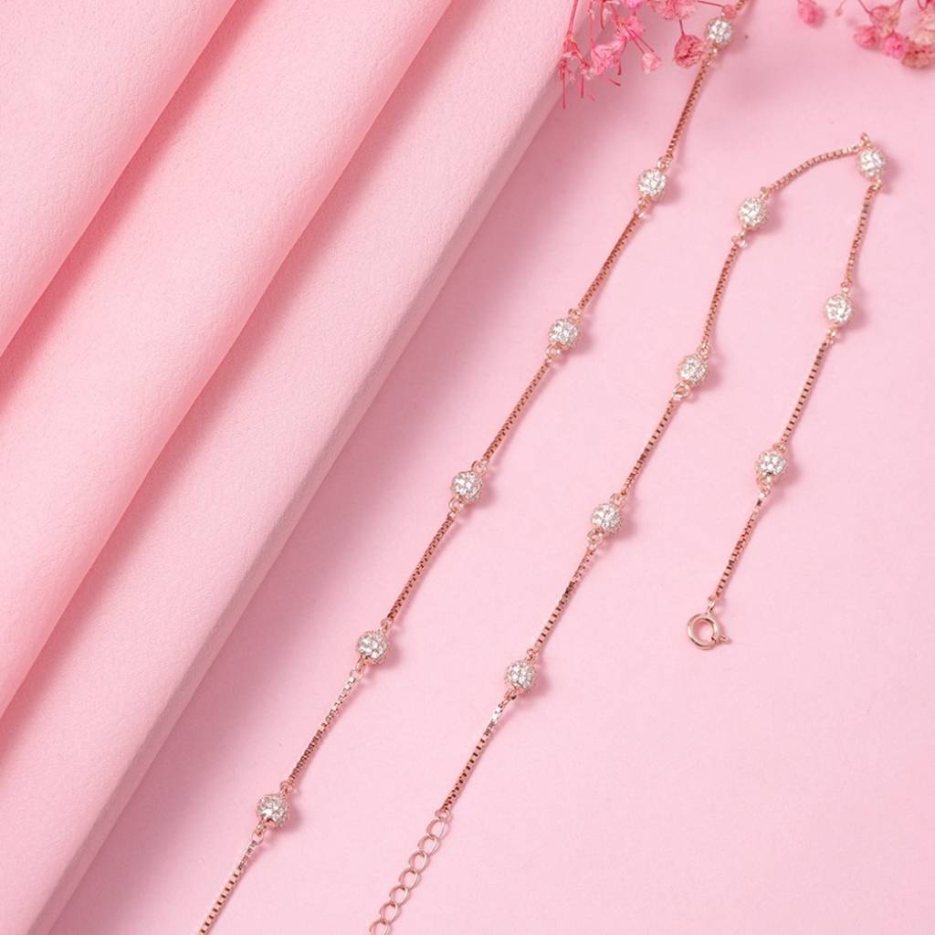 N/A Cz Rose Gold Plated 925 Sterling Silver Chain Anklet : ANK-60317-PAIR-RG