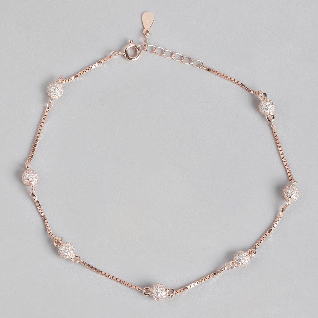 N/A Cz Rose Gold Plated 925 Sterling Silver Chain Anklet : ANK-60317-PAIR-RG
