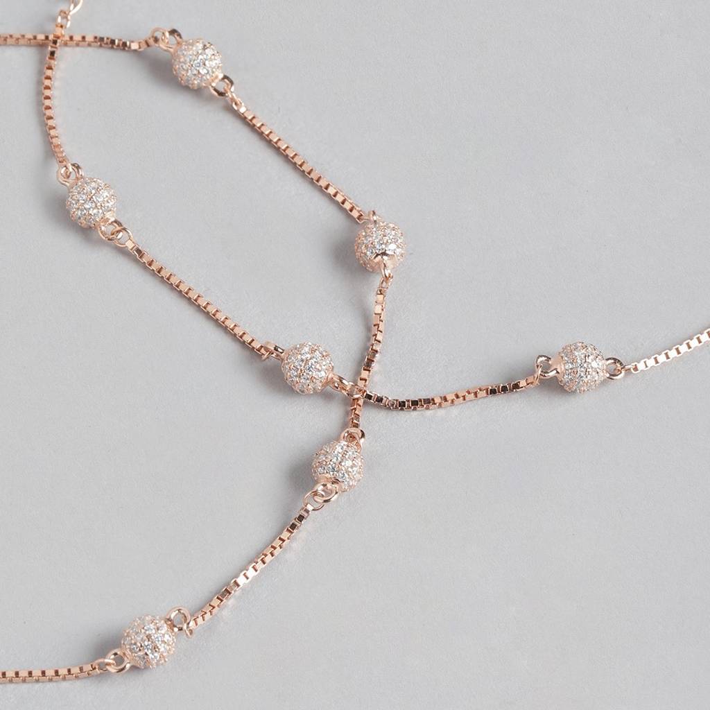 N/A Cz Rose Gold Plated 925 Sterling Silver Chain Anklet : ANK-60317-PAIR-RG