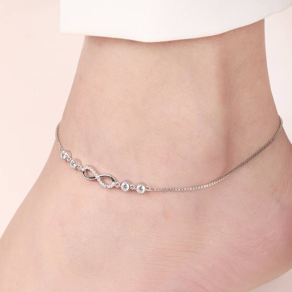 925 Pure Silver Rhodium Plated Cz Infinity Chain Anklet-Ank-60319