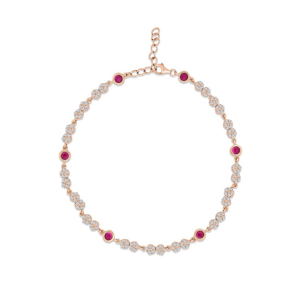 925 Pure Silver Rose Gold Plated Cz Floral Chain Anklet-Ank-60328-One-Rg : ANK-60328-ONE-RG