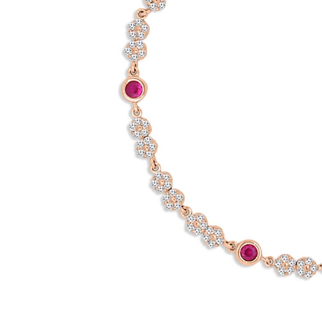 925 Pure Silver Rose Gold Plated Cz Floral Chain Anklet-Ank-60328-One-Rg : ANK-60328-ONE-RG