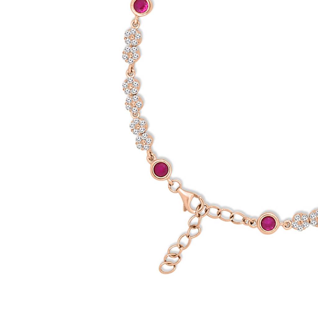 925 Pure Silver Rose Gold Plated Cz Floral Chain Anklet-Ank-60328-One-Rg : ANK-60328-ONE-RG