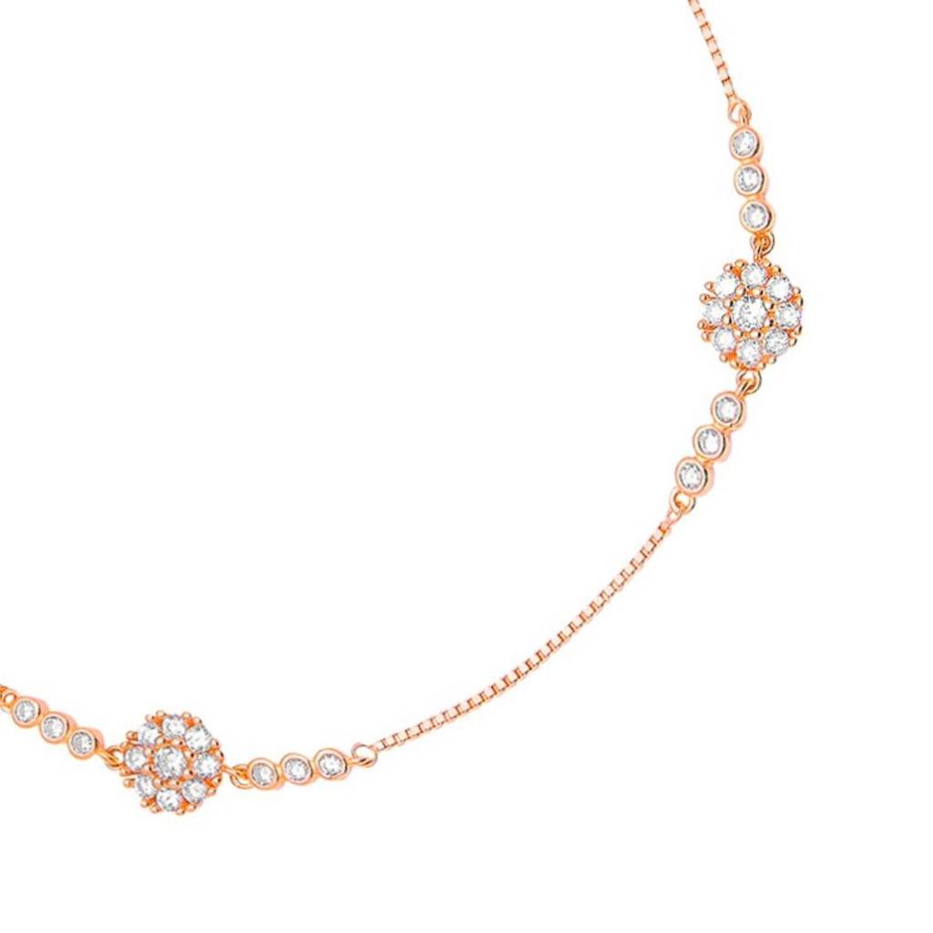 925 Pure Silver Rose Gold-Plated Cz Floral Chain Anklet Pair : ANK-60388-PAIR-RG