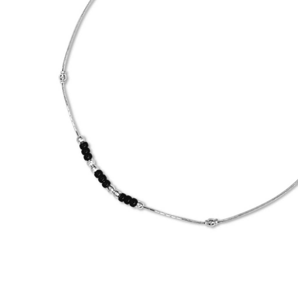 925 Pure Silver Rhodium Plated Beaded Abstract Chain Anklet-Ank-60399-One-R : ANK-60399-ONE-R