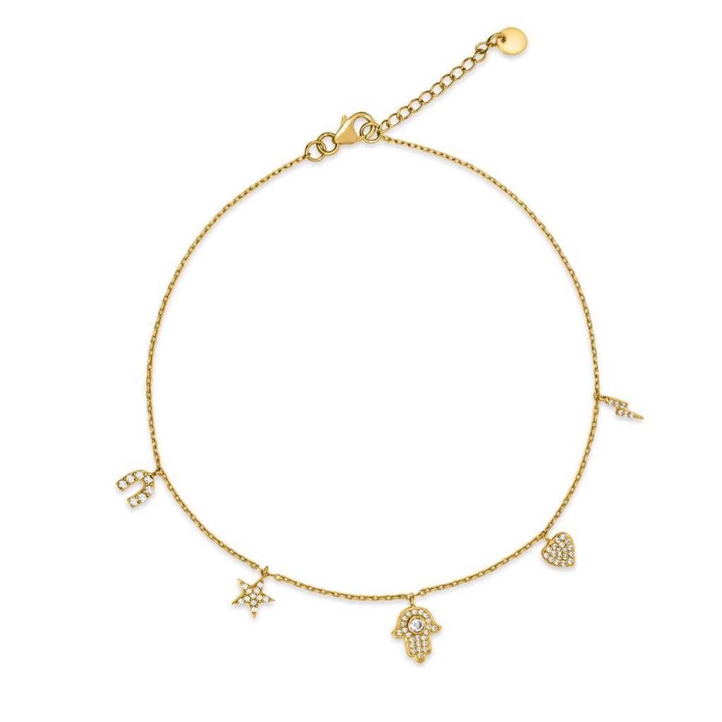 Charms Gold Plated 925 Sterling Silver Anklet (Single) : ANK-60418-ONE-G