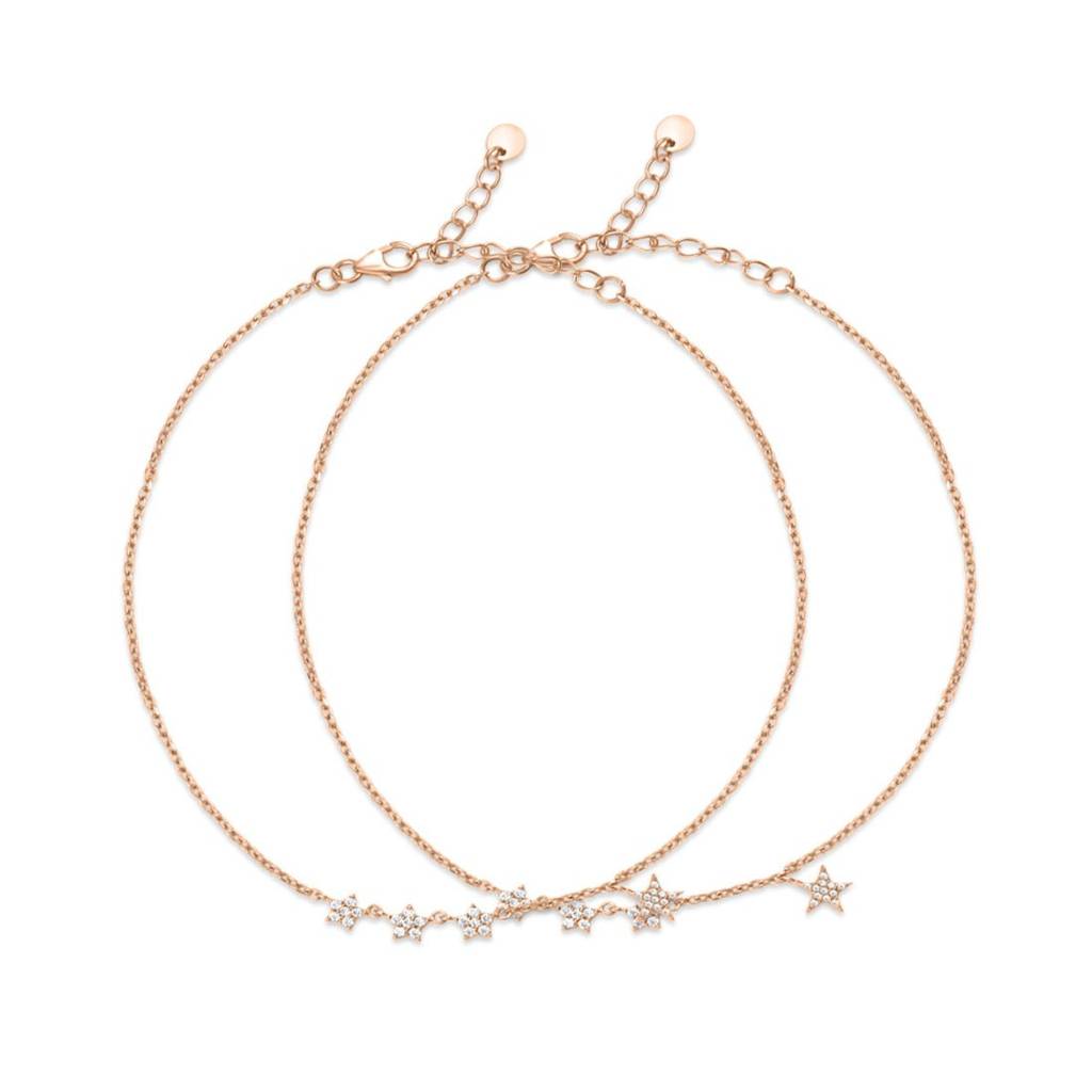 Star Cz Rose Gold Plated 925 Sterling Silver Anklet (Pair) : ANK-60420-PAIR-RG