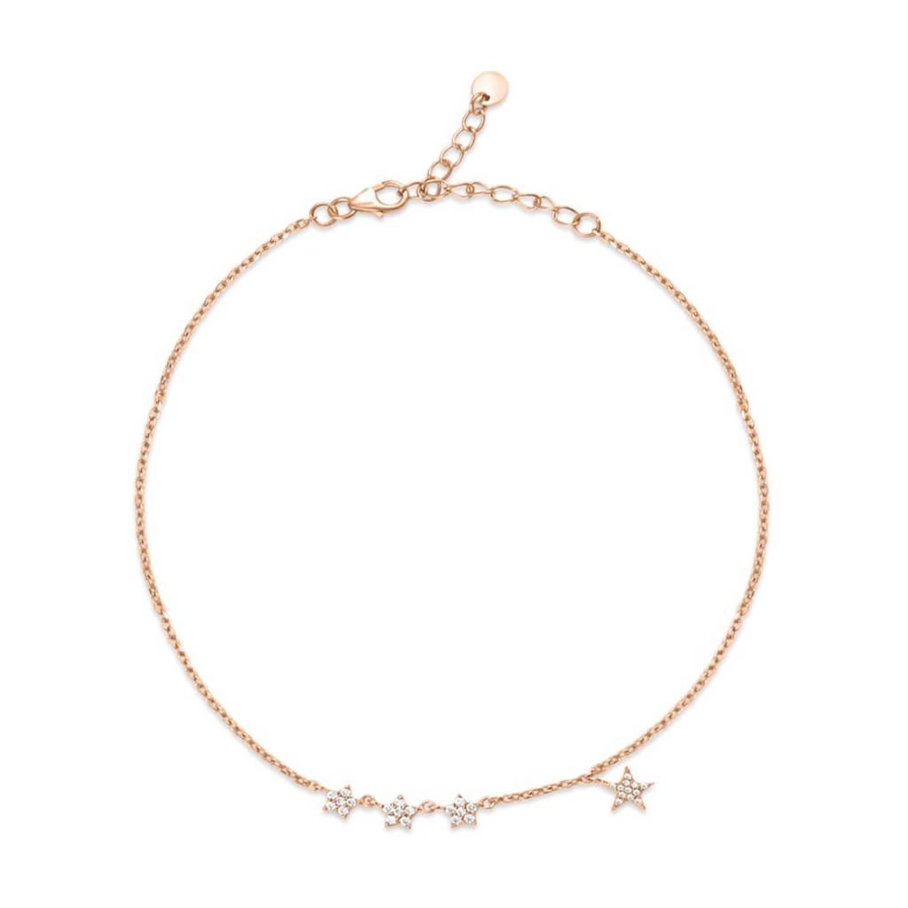 Star Cz Rose Gold Plated 925 Sterling Silver Anklet (Pair) : ANK-60420-PAIR-RG