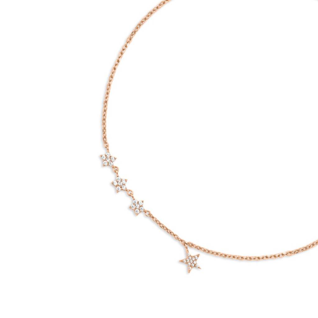 Star Cz Rose Gold Plated 925 Sterling Silver Anklet (Pair) : ANK-60420-PAIR-RG