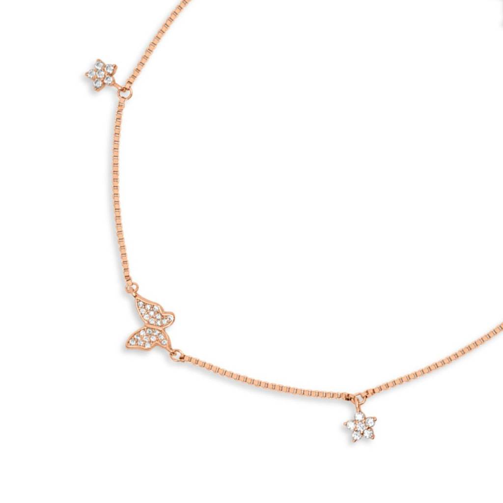 Charms Cz Rose Gold Plated 925 Sterling Silver Anklet (Pair) : ANK-60423-PAIR-RG