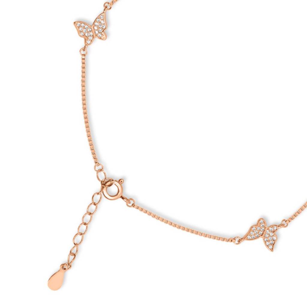 Charms Cz Rose Gold Plated 925 Sterling Silver Anklet (Pair) : ANK-60423-PAIR-RG