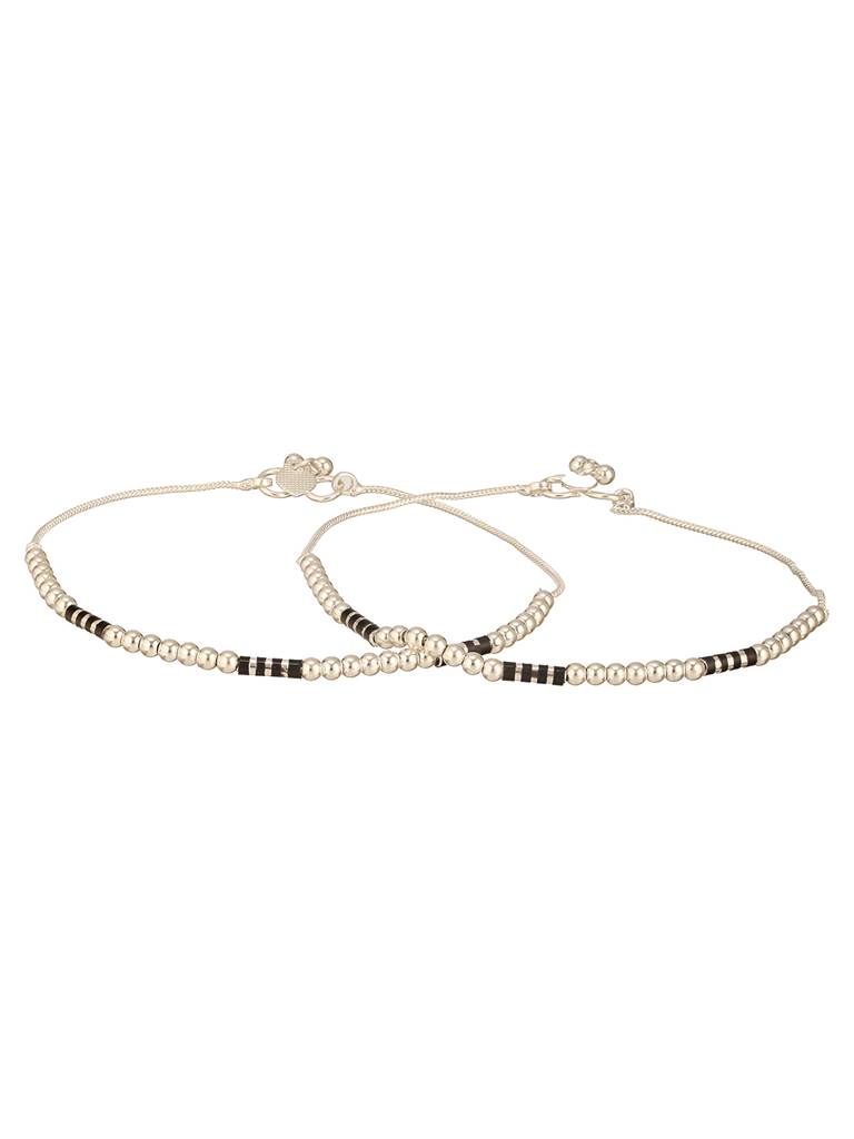 Silver-Plated Artificial Stones And Beads Anklet : ANK-JS24-20058