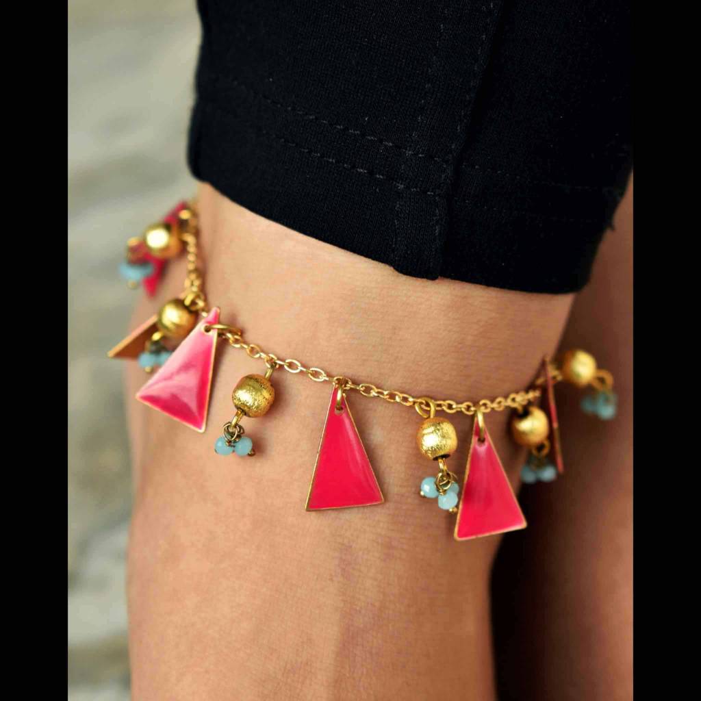 Pink Enamel Joy Charms Anklet : ANK008