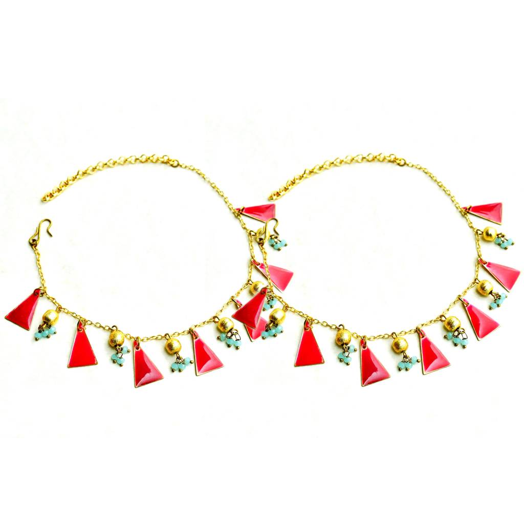 Pink Enamel Joy Charms Anklet : ANK008