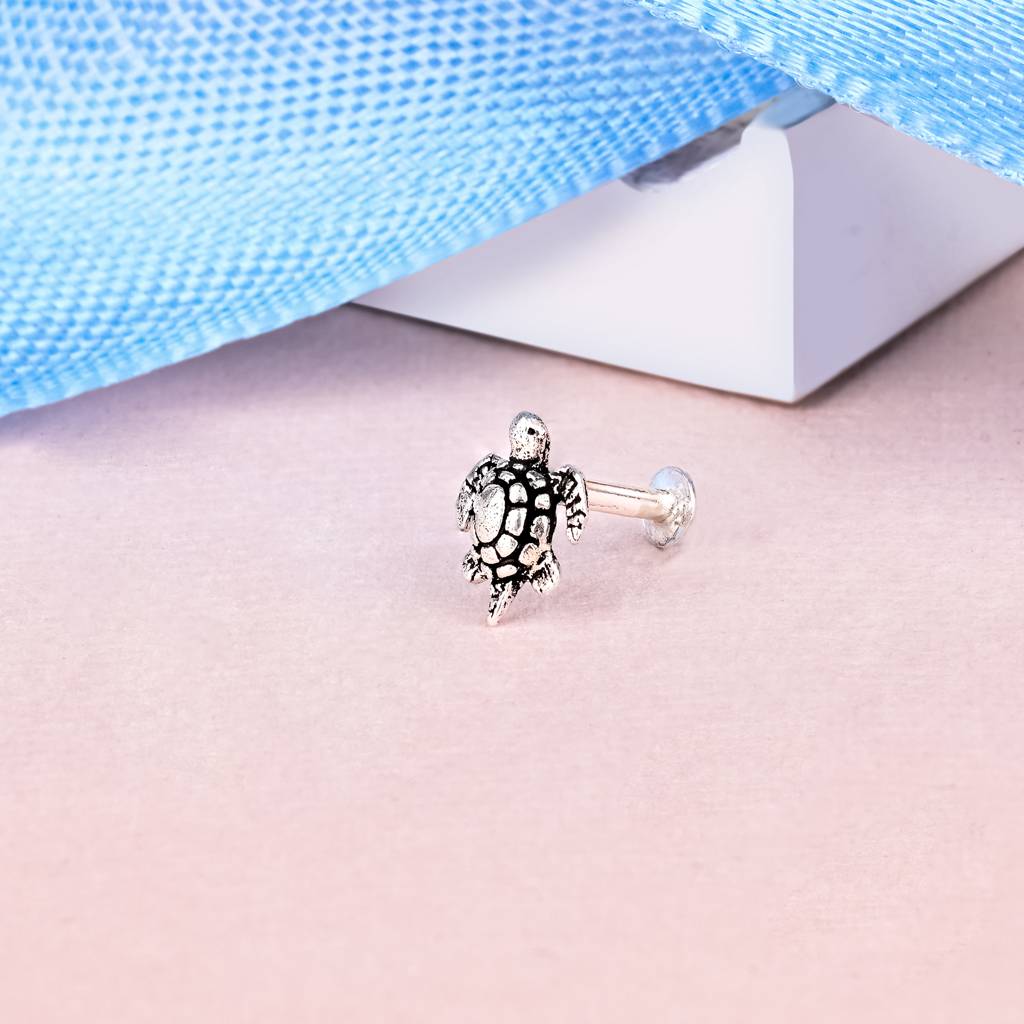 Pure Silver Fortune Tortoise Nose Pin : ANNP478