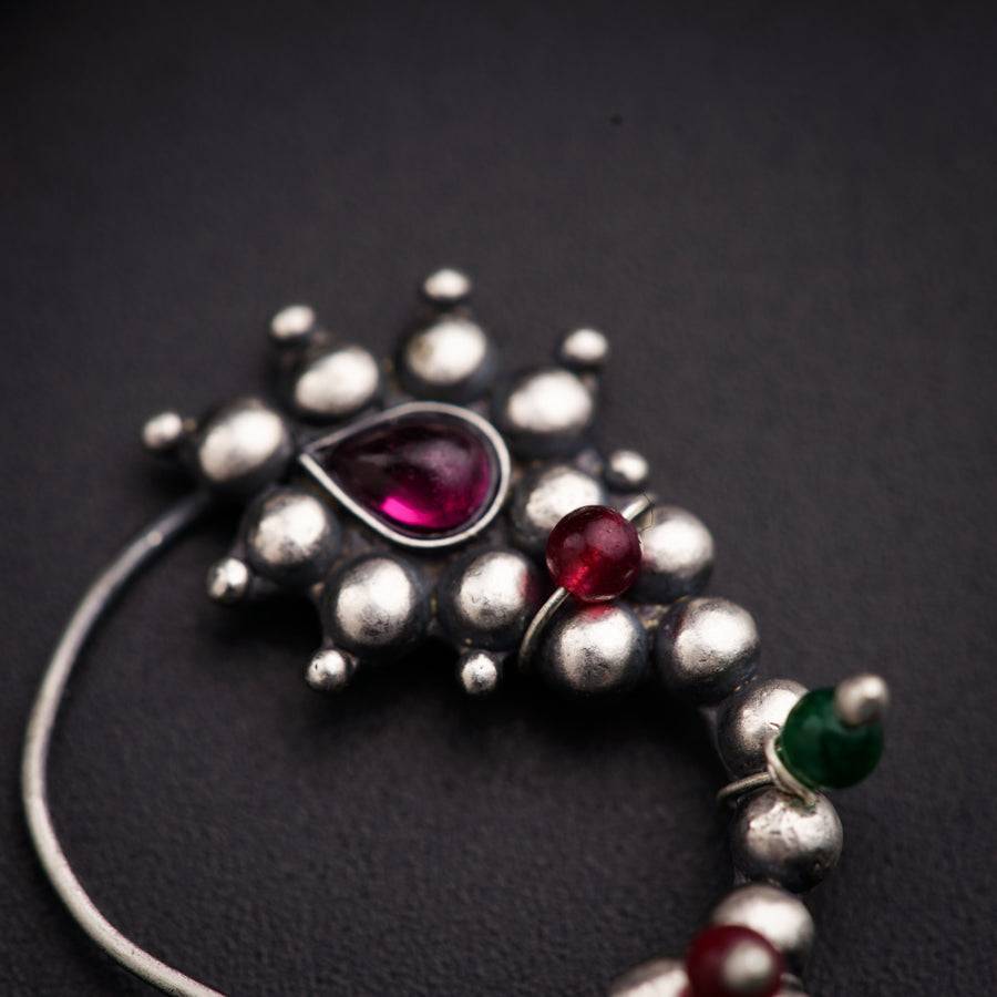 Itihaas Silver Maharashtrian Nath: Small (Left) : silver_nath_maharashtrian_left_silver_oxidized_pierced