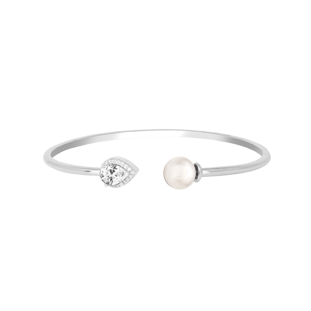 Silver Cz Tear Accent Cuff Kada : AOLK6