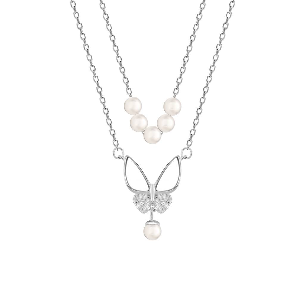 Pearl Bow Layered Necklace : AONC169