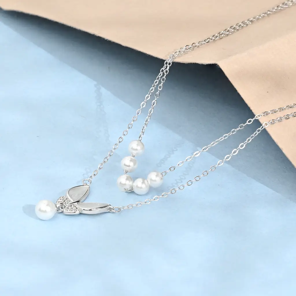 Pearl Bow Layered Necklace : AONC169