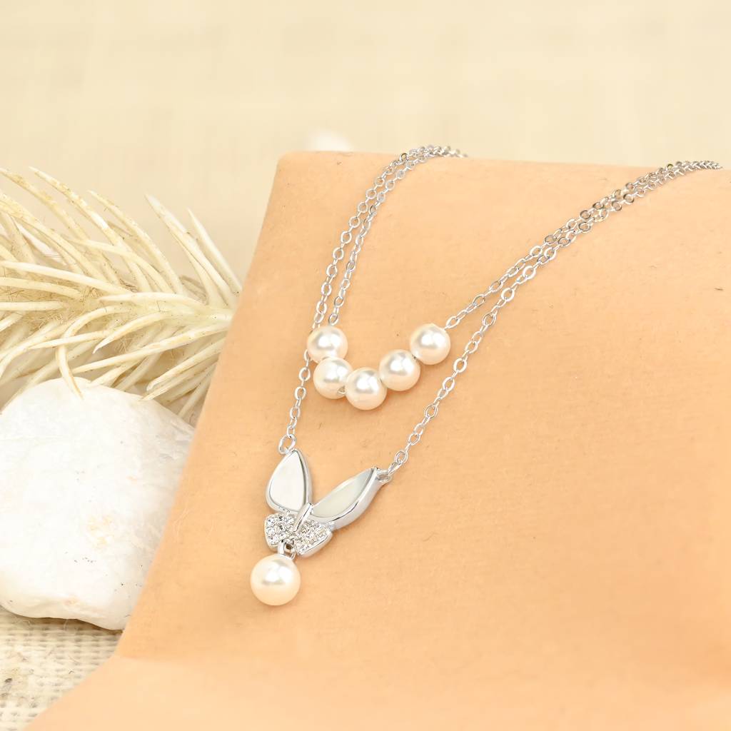 Pearl Bow Layered Necklace : AONC169