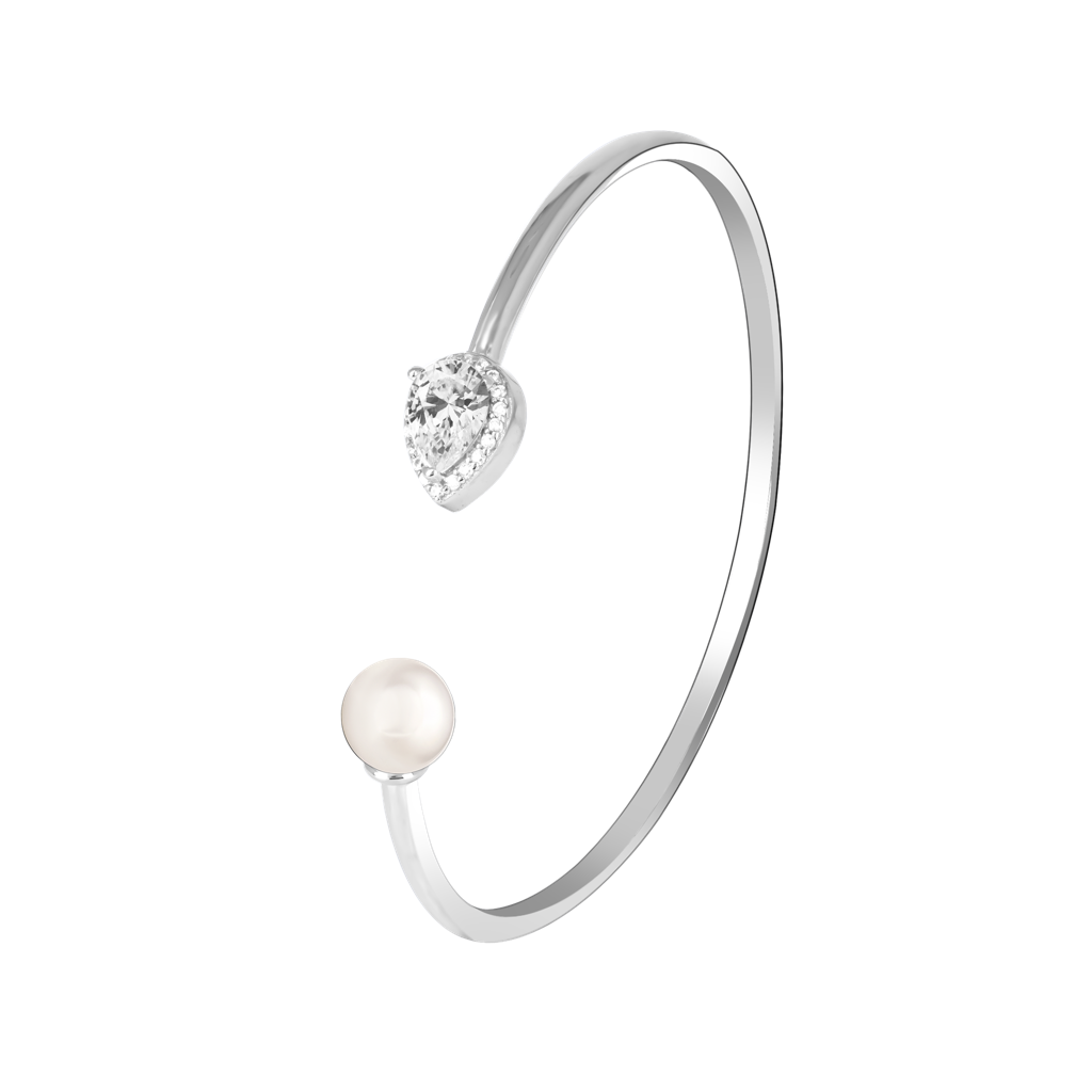 Silver Cz Tear Accent Cuff Kada : AOLK6