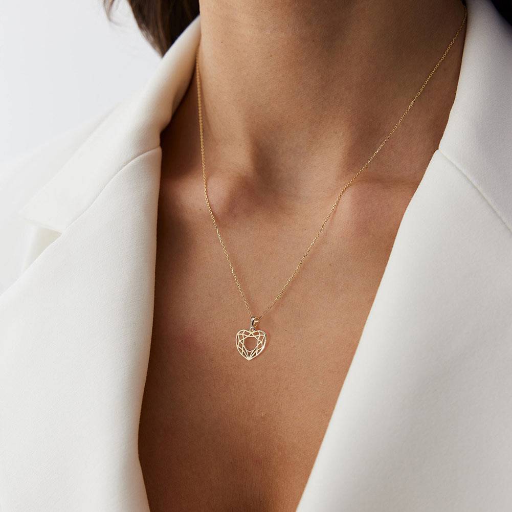 925 Sterling Silver 18K Gold Plated Hallow Heart Pendant Necklace For Women & Girls : BRDGSHN