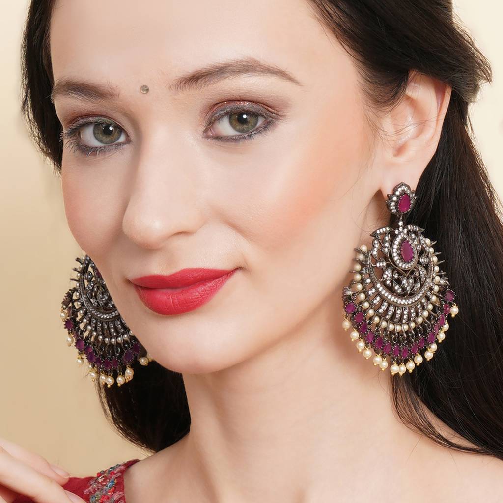 Maroon Silver Plated Earrings : RSA23-1