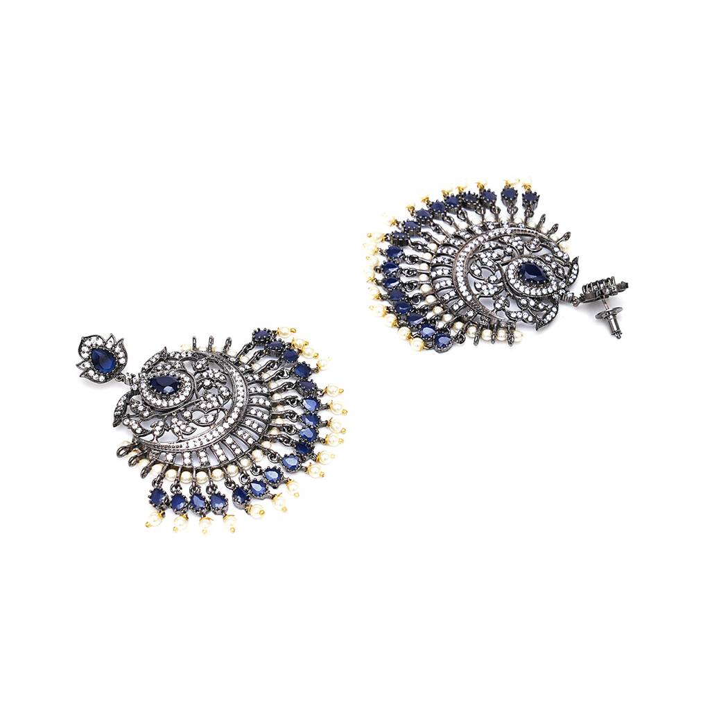 Diamond & Blue Stone Earrings With Matching Maang Tikka : RSA23-53