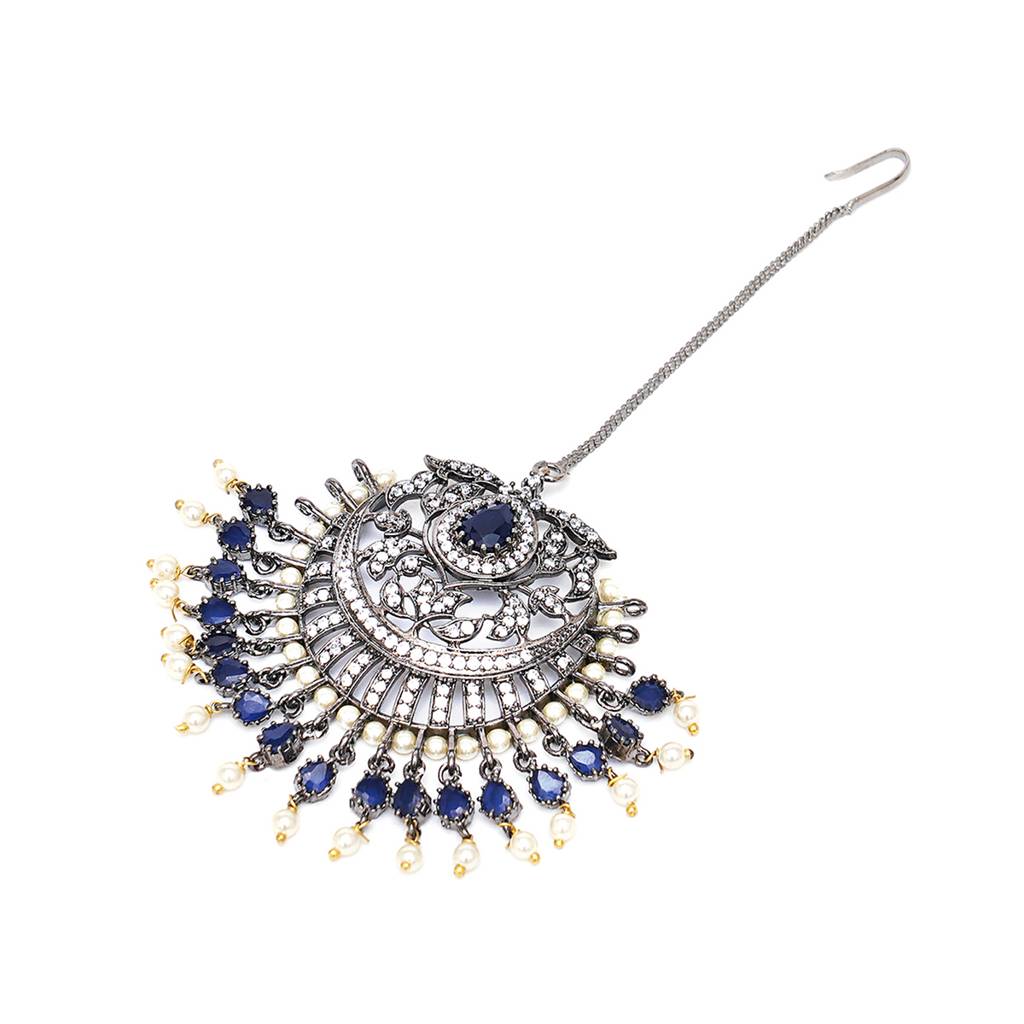 Oversized Diamond & Maroon Stone Maang Tikka : RSA23-50