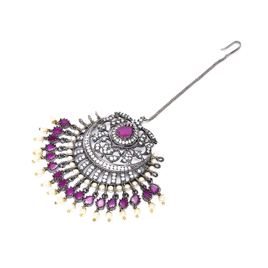 Oversized Diamond & Blue Stone Maang Tikka : RSA23-49