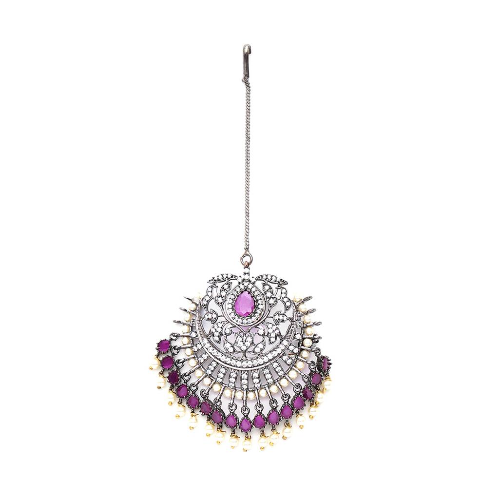Oversized Diamond & Blue Stone Maang Tikka : RSA23-49